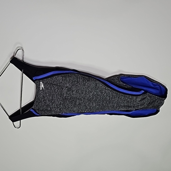 Speedo size 8 black/gray/blue one piece swim suite - Picture 2 of 7